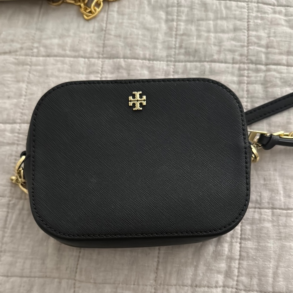 Tory Burch Black Crossbody Bag with Gold Accents